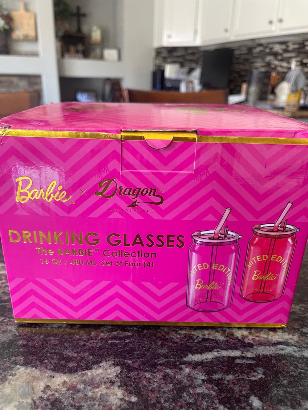 Barbie Pink and Gold Drinking Glasses Set - The Barbie Collection